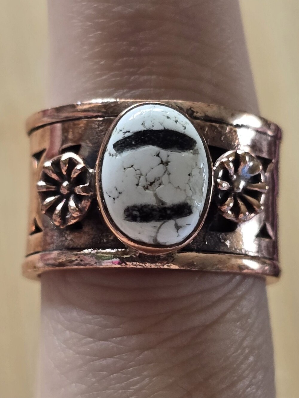 White Buffalo Copper Southwestern-style Wide-band Ring